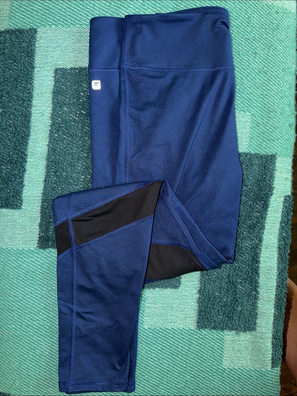 Woman’s Navy Athletic Leggings with Black Panels